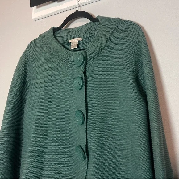 Knit Cardigan Green Snap Statement Large Button Front Size Large Cotton - Picture 2 of 10